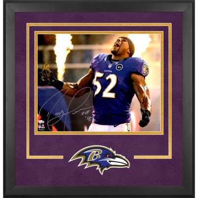 Autographed Baltimore Ravens Ray Lewis Fanatics Authentic Framed 16 x 20 Introduction Photograph with HOF 18 Inscription