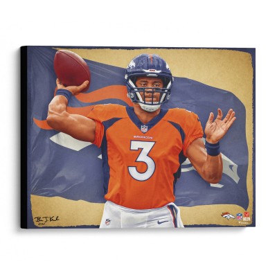 Denver Broncos Russell Wilson Fanatics Authentic Stretched 20 x 24 Canvas Giclee Print - Designed & Signed by Artist Brian Konnick - Limited Edition 25