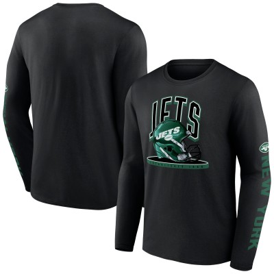 New York Jets Fanatics Black Helmet Platform Long Sleeve T-Shirt