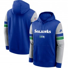 Seattle Seahawks Nike Royal/Gray Throwback Sideline Pullover Hoodie