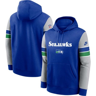 Seattle Seahawks Nike Royal/Gray Throwback Sideline Pullover Hoodie