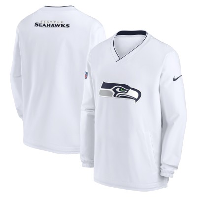 Seattle Seahawks Nike White 2023/24 Sideline Repel V-Neck Long Sleeve Pullover Windshirt