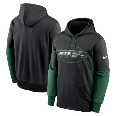 New York Jets Nike Black Color Block Fleece Performance Pullover Hoodie