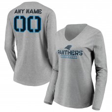 Футболка Carolina Panthers Womens Personalized Name & Number Evanston Stencil Long Sleeve V-Neck - Gray