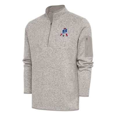 New England Patriots Antigua Oatmeal Throwback Fortune Quarter-Zip Pullover Jacket