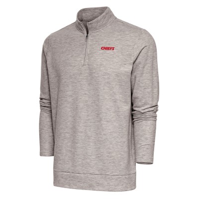 Кофта с длинным рукавом на короткой молнии Kansas City Chiefs Antigua Team Logo Throwback Gambit- Oatmeal
