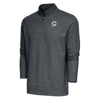 Miami Dolphins Antigua Heather Charcoal Team Logo Throwback Gambit Quarter-Zip Pullover Top