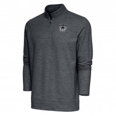 Las Vegas Raiders Antigua Heather Charcoal Team Logo Throwback Gambit Quarter-Zip Pullover Top