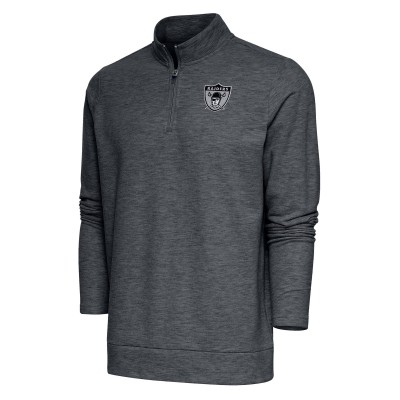 Las Vegas Raiders Antigua Heather Charcoal Team Logo Throwback Gambit Quarter-Zip Pullover Top