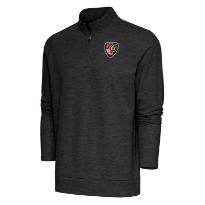 Baltimore Ravens Antigua Heather Black Team Logo Throwback Gambit Quarter-Zip Pullover Top
