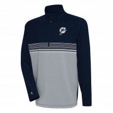 Miami Dolphins Antigua Team Logo Throwback Pace Quarter-Zip Pullover Top - Navy