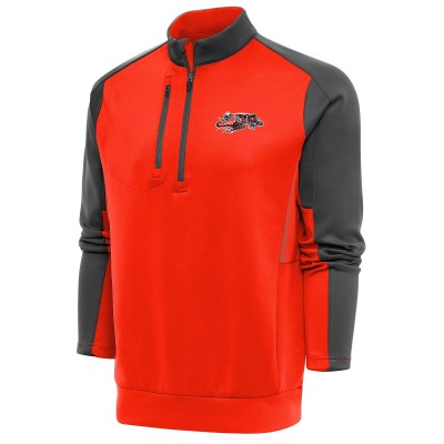 Кофта с длинным рукавом на короткой молнии Cincinnati Bengals Antigua Team Logo Throwback Team- Orange/Charcoal