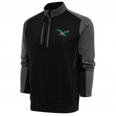 Кофта с длинным рукавом на короткой молнии Philadelphia Eagles Antigua Team Logo Throwback Team- Black/Charcoal