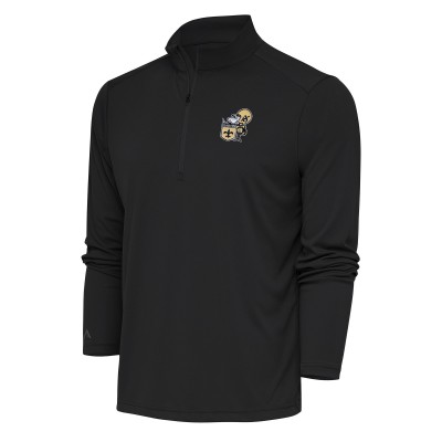 New Orleans Saints Antigua Charcoal Team Logo Throwback Tribute Quarter-Zip Pullover Top
