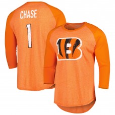 Футболка JaMarr Chase Cincinnati Bengals Majestic Threads Name & Number Team Colorway Tri-Blend 3/4 Raglan Sleeve Player - Orange