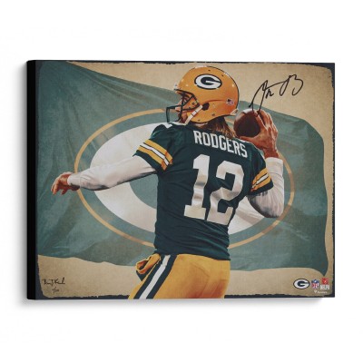 Aaron Rodgers Green Bay Packers Autographed Fanatics Authentic Stretched 20 x 24 Canvas Giclee Print - Designed and Signed by Artist Brian Konnick - Limited Edition of 50