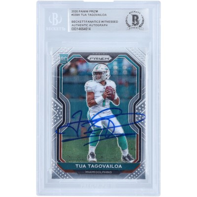 Autographed Miami Dolphins Tua Tagovailoa 2020 Panini Prizm #339 Beckett Fanatics Witnessed Authenticated Rookie Card