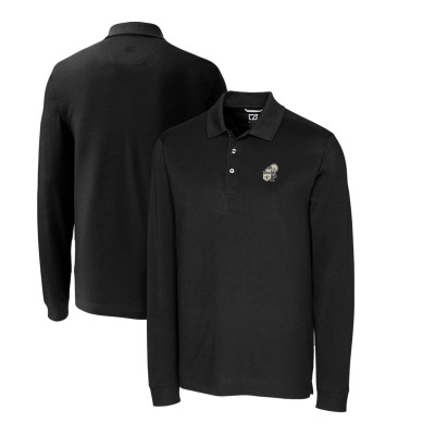 Поло New Orleans Saints Cutter & Buck Advantage Tri-Blend Pique Long Sleeve Throwback - Black