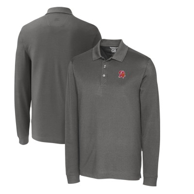 Поло Tampa Bay Buccaneers Cutter & Buck Advantage Tri-Blend Pique Long Sleeve Throwback - Pewter