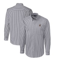 Cleveland Browns Cutter & Buck Throwback Logo Easy Care Stretch Gingham Long Sleeve Button-Down Shirt - Charcoal