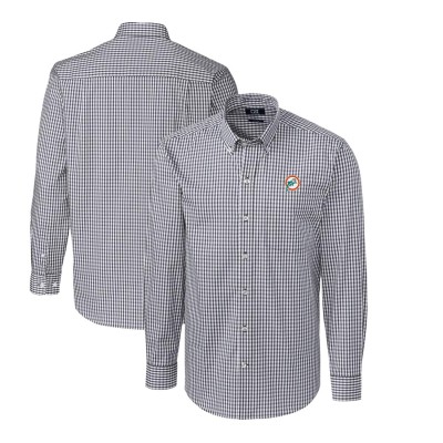 Рубашка Miami Dolphins Cutter & Buck Throwback Logo Easy Care Stretch Gingham - Charcoal