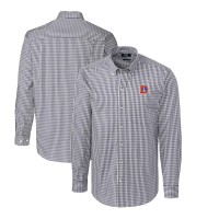 Denver Broncos Cutter & Buck Charcoal Throwback Logo Easy Care Stretch Gingham Long Sleeve Button-Down Shirt
