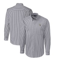 New Orleans Saints Cutter & Buck Throwback Logo Easy Care Stretch Gingham Long Sleeve Button-Down Shirt - Charcoal