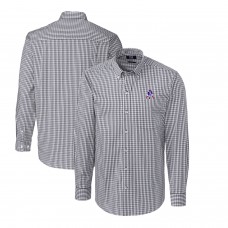 New England Patriots Cutter & Buck Throwback Logo Easy Care Stretch Gingham Long Sleeve Button-Down Shirt - Charcoal