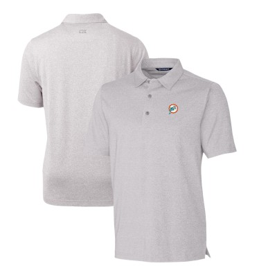 Miami Dolphins Cutter & Buck Heather Gray Throwback Logo Forge Heathered Stretch Polo
