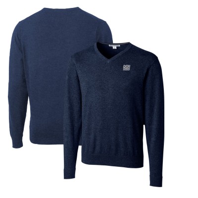 New York Giants Cutter & Buck Throwback Logo Lakemont Tri-Blend V-Neck Pullover Sweater - Navy