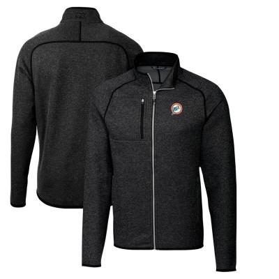 Miami Dolphins Cutter & Buck Heather Charcoal Throwback Logo Mainsail Sweater-Knit Full-Zip Jacket
