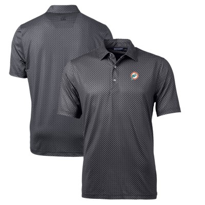 Miami Dolphins Cutter & Buck Black Throwback Logo Pike Banner Stretch Polo