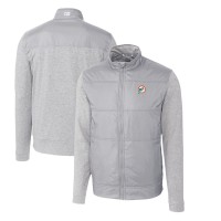 Miami Dolphins Cutter & Buck Gray Throwback Logo Stealth Hybrid Quilted Full-Zip Windbreaker Jacket