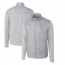 Miami Dolphins Cutter & Buck Gray Throwback Logo Stealth Hybrid Quilted Full-Zip Windbreaker Jacket