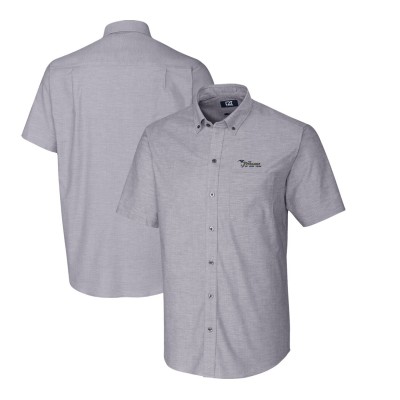 Футболка New York Jets Cutter & Buck Throwback Logo Stretch Oxford Button-Down - Charcoal
