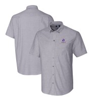 New England Patriots Cutter & Buck Throwback Logo Stretch Oxford Button-Down Short Sleeve Shirt - Charcoal