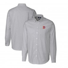 Denver Broncos Cutter & Buck Throwback Logo Stretch Oxford Stripe Long Sleeve Button Down Shirt - Charcoal