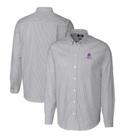 New England Patriots Cutter & Buck Throwback Logo Stretch Oxford Stripe Long Sleeve Button Down Shirt - Charcoal