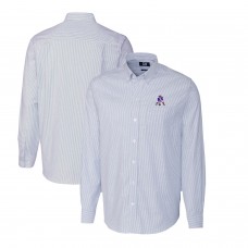 New England Patriots Cutter & Buck Throwback Logo Stretch Oxford Stripe Long Sleeve Button Down Shirt - Powder Blue