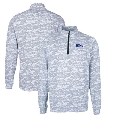 Кофта на короткой молнии Seattle Seahawks Cutter & Buck Throwback Logo Traverse Camo Print Stretch - Charcoal