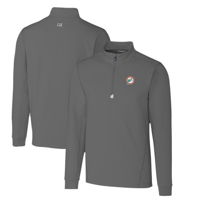 Miami Dolphins Cutter & Buck Steel Throwback Logo Traverse Stretch Quarter-Zip Pullover Top