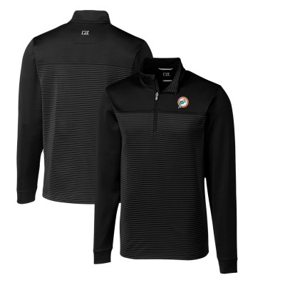 Кофта с длинным рукавом на короткой молнии Miami Dolphins Cutter & Buck Throwback Logo Traverse Stripe Stretch- Black