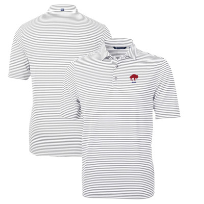 Поло Buffalo Bills Cutter & Buck Gray Throwback Logo Virtue Eco Pique Stripe Recycled