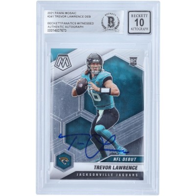 Autographed Jacksonville Jaguars Trevor Lawrence 2021 Panini Mosaic NFL Debut #241 Beckett Fanatics Witnessed Authenticated 10 Rookie Card