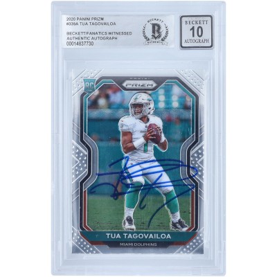Autographed Miami Dolphins Tua Tagovailoa 2020 Panini Prizm #339 Beckett Fanatics Witnessed Authenticated 10 Rookie Card