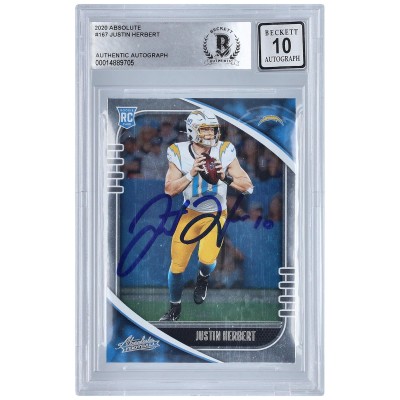 Autographed Los Angeles Chargers Justin Herbert 2020 Panini Absolute #167 BAS Authenticated 10 Rookie Card