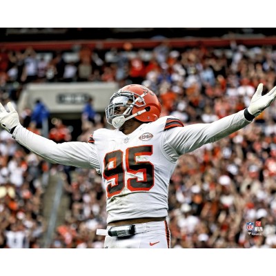 Unsigned Cleveland Browns Myles Garrett Fanatics Authentic Celebrates a Sack in White Jersey Photograph
