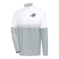 Miami Dolphins Antigua White/Gray Bender Quarter-Zip Pullover Top