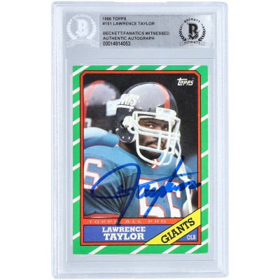 Autographed New York Giants Lawrence Taylor 1986 Topps #151 Beckett Fanatics Witnessed Authenticated Card