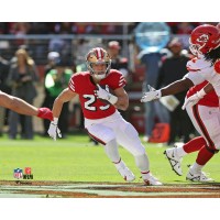 Unsigned San Francisco 49ers Christian McCaffrey Fanatics Authentic Runs the Ball in Scarlet Jersey Photograph